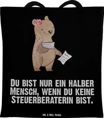 Produktbild von Mr. & Mrs. Panda Tote Bag Steuerberaterin Herz - Schwarz - Geschenk, Jutebeutel, Laptoptasche, Stoffbeutel, Shopping Tasche