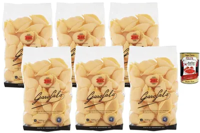Produktbild von Italian Gourmet Conchiglioni Pasta di Gragnano IGP, große Muschelnudeln zum Füllen, Bronzegezogen & langsam getrocknet, Vorteilspack 6×500 g + Italian Gourmet Polpa