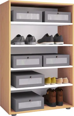 Immagine prodotto di Armadio per scarpe in legno | Dimensioni: H. 110 x W. 70 x D. 37 cm | Armadio multiuso | 5 scomparti | Senza porte – Lona