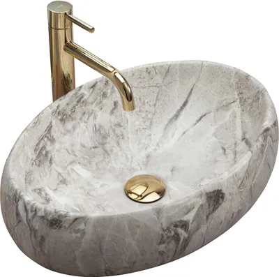 Produktbild von rea Aufsatzwaschbecken Linda, Beige Stone Oval, L 485 x B 340 x T 120 x H 145 mm, zur Arbeitsplattenmontage, ohne Armaturloch