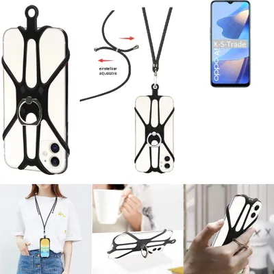 Produktbild von K-S-Trade 3in1 Handykette Handyband Handykordel Halsband Smartphone-Ring Handy-Ring kompatibel mit Oppo A54s Fingerhalterung Handyring Tischständer