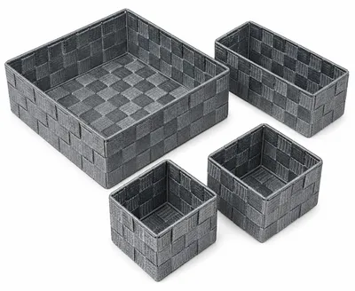 Produktbild von 4er Set Silkkorb Grau Aufbewahrungskorb geflochtene Körbe aus Polypropylen mit Metallrahmen Badkorb, Regalkorb, Dekokorb, Ordnungskorb
