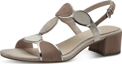 Produktbild von MARCO TOZZI Damen Sandale Textil Sandalette Metallic T-Riemen 2-28230-42, Größe:39 EU, Farbe:Beige