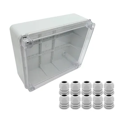 Produktbild von ARLI SET: Abzweigdose IP67 Sichttür Aufputz 250 x 200 x 90 mm + 10x Kabelverschraubungen M25 x 1,5 mm