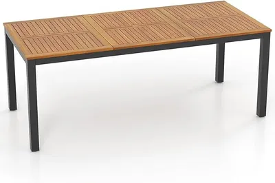 Zdjęcie produktu dla Stół ogrodowy z otworem na parasol, stół jadalny z drewna akacji, stół drewniany na 8 osób, stół tarasowy o wymiarach 200 x 90 x 75 cm, do użytku na zewnątrz, do ogrodu, na taras (model A)