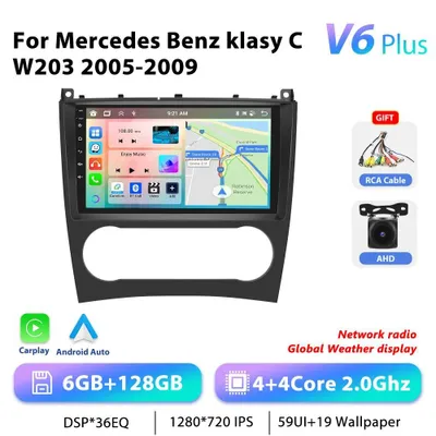 Zdjęcie produktu dla Radio samochodowe z systemem Android do Mercedes-Benz W203 (2005–2009) – ekran dotykowy 2-DIN o przekątnej 22,9 cm – system Android 13 – 6 GB pamięci RAM, 128 GB pamięci – procesor 2,0 GHz – kamera AHD – RDS/GPS