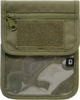 Produktbild von Brustbeutel oliv 18x14 cm mit verstellbarem Gurt, transparenter Tasche und Klettfläche