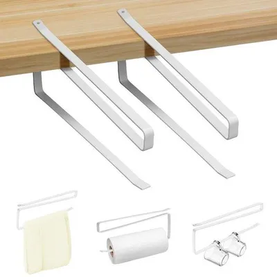 Produktbild von Unyqoos® 2er-Set Küchenrollenhalter zum Einhängen – Unterbau ohne Bohren, Z‑Form, lackiertes Eisen, für Schranktüren bis 25 mm, Küche & Bad