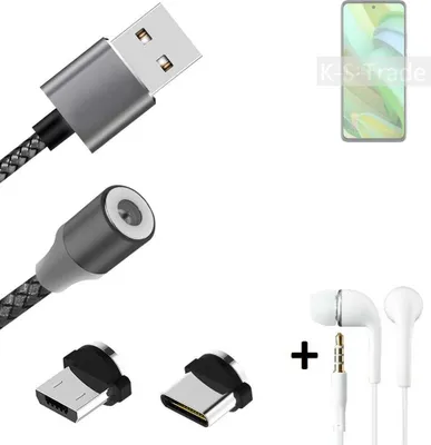 Produktbild von K-S-Trade® Hochwertiges Magnet-Lade-kabel Sync-Kabel Daten-Kabel + Kopfhörer kompatibel mit Motorola Edge 2022 mit USB-Typ-C-Anschluss und