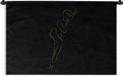 Produktbild von MuchoWow® Wandteppich Wandbehang Frau - Schwarz - Gold - Strichzeichnung 120x80 cm Tapisserie Dekoration Wandtuch - Wanddekorationen - Wandtücher