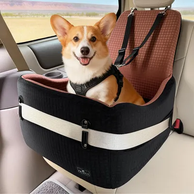 Hundeautostoel bis 15 kg, 13 cm erhöht, schwarz/braun