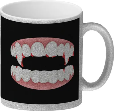 Produktbild von Vampirgebiss Horror Glitzer-Kaffeebecher für Halloween