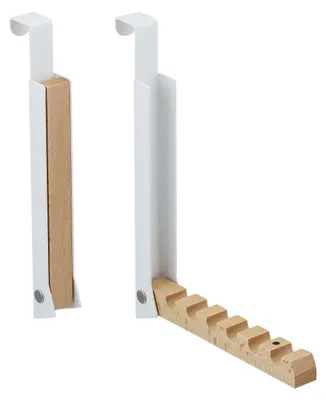 Immagine prodotto di Set da 2 appendiabiti da porta pieghevoli Relaxdays, da appendere, ganci da porta con 6 ganci, metallo e legno, per battuta porta da 2 cm, bianco, Immagine generata dall'IA