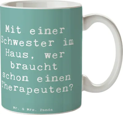 Produktbild von Mr. & Mrs. Panda Tasse Spruch Schwester Glück - Meeresbrise - Geschenk, einzigartige Designs, Becher, Geschenke, Teetasse, Verwandte, haferl, Kaffeetasse, Pott, Familie