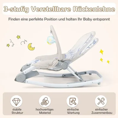 Obrázek produktu pro Skládací přenosná dětská houpačka 2 v 1 s 3-úrovňovým nastavitelným opěradlem šedé barvy