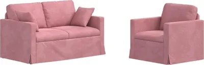 Image de Ensemble de canapés VidaXL, 2 pièces, rose, 138 x 78 x 80 cm, en tissu