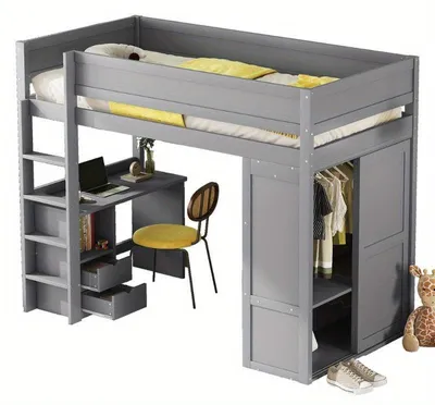 Immagine prodotto di Letto a soppalco – Letto a castello – Letto per bambini – Con armadio, scrivania e cassetti – Design salvaspazio