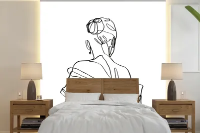 Produktbild von MuchoWow® Fototapete für Wohnzimmer oder Schlafzimmer Wandtapete Vinyl Motivtapete Abstrakte Linienkunst einer Frau Kopf und Schultern Quadrat - 350x350 cm - Schlafzimmertapete