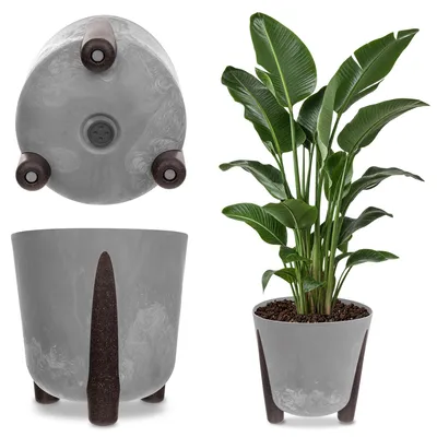 Productafbeelding van KADAX bloempot, bloempotovertrek, poten + binnenpot, bloemenstandaard, 34 cm, grijs