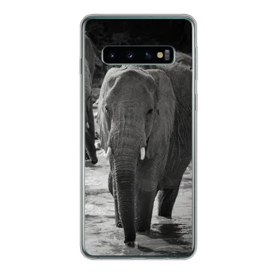 Produktbild von MuchoWow® Handyhülle Schutzhülle Hülle für Samsung Galaxy S10 Elefant - Tiere - Wasser - Schwarz und weiß Silikon Softcase Handy Hülle - Handytasche