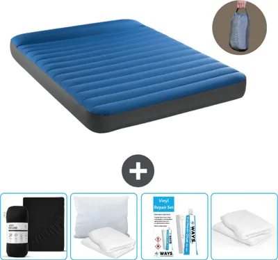 Produktbild von Intex Luftbett - 2 Personen - 152 x 203 x 22 cm - Blau - Inklusive Pumpe - Spannbettuch - Küssen - Reperaturset en Kissenschutz