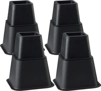 Produktbild von Stück verstellbare Möbelerhöhungen (4 hoch, 4 kurz) – platzsparende Erhöhungen für Bett, Tisch und Sofa (8 bis 20 cm) (Schwarz)-