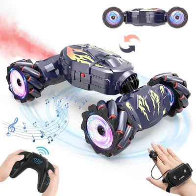 Produktbild von Ferngesteuertes Auto RC Stunt 4WD – 2,4-GHz Offroad Drift Auto mit Fernbedienung, Uhren- & Gestensteuerung, 360°-Stunts, LED-Licht & Sprühfunktion – Wiederaufladbares Spielzeug für Kinder
