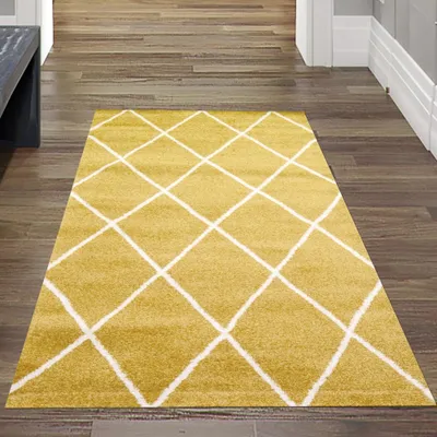Image de Tapis style scandinave salon losange - entretien facile - or crème blanc Taille - 80 x 150 cm