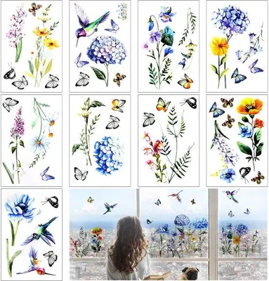 Image de Autocollants de fenêtre sur le thème des statistiques, fleurs, papillons, autocollants, décoration estivale pour portes