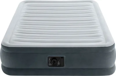 An inflatable air mattress with a built-in pump.
