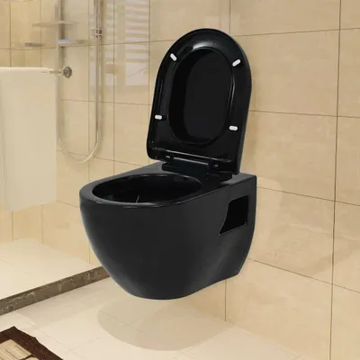 Image de vidaXL Toilettes suspendues avec réservoir de chasse encastré Céramique noire