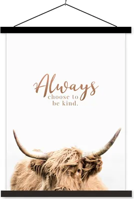 Produktbild von MuchoWow® Textilposter Schottisches Hochlandrind - Zitate - Hörner 60x80 cm mit schwarzem Rahmen - Plakathalter