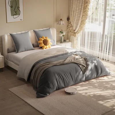 Produktbild von Weiche und bequeme Bettwäsche,Bettwäsche-Set in Dunkelgrau + Hellgrau (1Bettdeckenbezug, 1Bettkastenbezug, 2Kopfkissenbezüge) für 160×200cm Bett