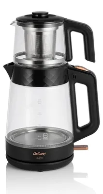 Teekocher 2 L + 0,9 L Teekanne, Glaskanne, Schwarz