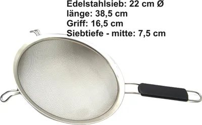 Produktbild von Küchensieb Seiher Nudelsieb Durchschlag 22 cm Ø Edelstahl mit gebogenen Auflagehaken