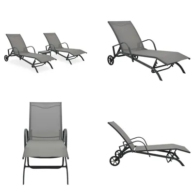 Produktbild von vidaXL Sonnenliegen 2 Stk. mit Tisch Textilene und Stahl - Sonnenliege Und Tisch - Sonnenliegen Und Tische - Liegestuhl - Liegestühle