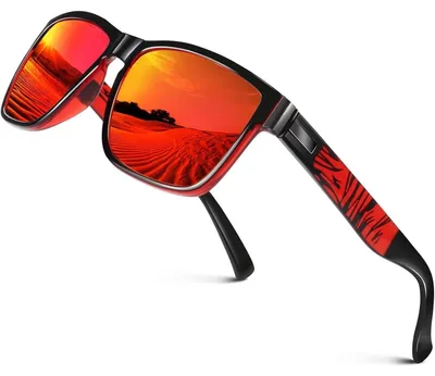 Immagine prodotto di Occhiali da sole da uomo e da donna, polarizzati, protezione UV400, montatura nera e rossa, lenti rosse