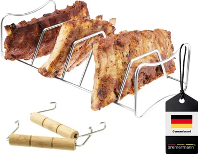 Zdjęcie produktu dla bremermann uchwyt na żeberka i pieczeń, 2 w 1, wykonany ze stali nierdzewnej z uchwytami