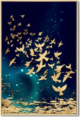 Produktbild von TPFLiving Kunstdruck LW-430 (OHNE RAHMEN) Poster - Leinwand - Wandbild - Hochauflösender Giclée-Druck, langlebig und hochwertig - Goldene Fische und Schmetterlinge auf blauem Hintergrund -  - Größe: 21x30cm