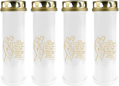 Image de Bougie funéraire - Pack de 4 - Blanc 100h ( couvercle et impression or ) - Ange