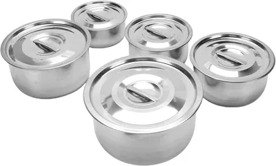 Produktbild von Suppentopf-Set aus Edelstahl mit Glasdeckeln, 5-teilig