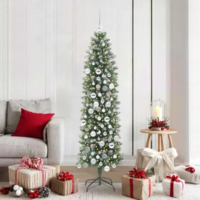 Productafbeelding van Maison Exclusive - Kunstkerstboom, slank model, groen en wit, 180 cm