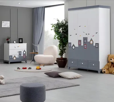 Image de Moderne Ensemble de chambre d'enfant Lit d'enfant Armoire Commode Chambre à coucher Nouveau