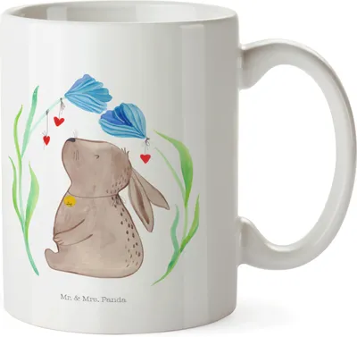 Produktbild von Mr. & Mrs. Panda Pott Hase Blume - Weiß - Geschenk, Mehrwegbecher, Trinklernbecher, Hoffnung, Schwangerschaft, Kinderbecher, Träume, Plastikbecher, Geburtstag, Ostern