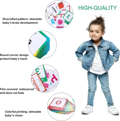 Immagine prodotto di 4 set di flashcard per bambini per l'apprendimento precoce, numeri, alfabeti, colori e forme, 100 con 200 immagini, flashcard educative