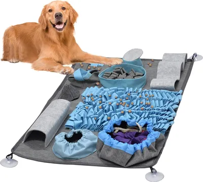 Produktbild von Interaktives Schnüffelteppich für Hunde - Rutschfeste Futtermatte für die Futtersuche - Hundespielzeug für kleine und große Hunde - Schnüffeldecke für Katzen - 64 x 44 cm