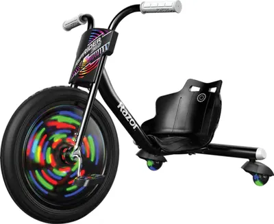 A black Razor RipRider 360 LightShow Dreirad is shown against a white background.