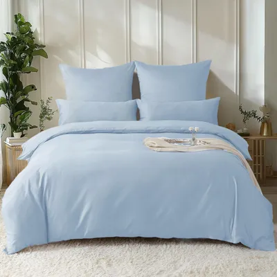 Produktbild von Bettwäsche-Set 135x200 cm Baumwolle Satin Hellblau 4-teilig