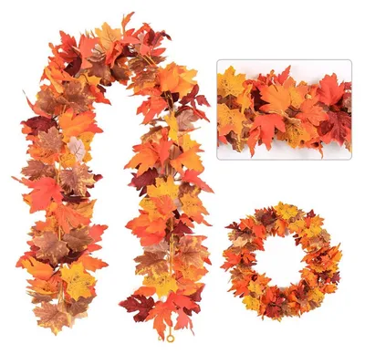 Image de Guirlande d'automne avec feuilles d'érable artificielles, 2 pièces, longueur 1,75 m, aspect réaliste, décoration
