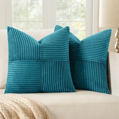 Produktbild von Set mit 2 Kissenbezügen, 45 x 45 cm, meerblauer Cord, dekorative Kissenbezüge für das Sofa